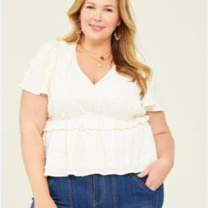 ARULA Ivory V-Neck Peplum Blouse